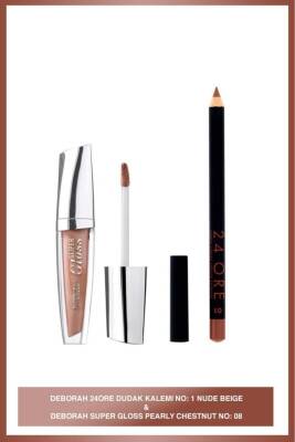 08 Super Gloss + Deborah 24 Ore Dudak Kalemi No 1 Nude Beıge - 1