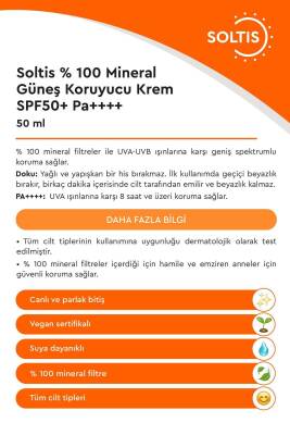 %100 Mineral Güneş Koruyucu Krem SPF 50+ Pa++++, 50 ml - 2