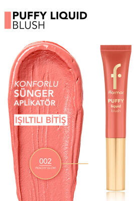 Puffy Nemlendirici Etkili&Parlak Bitişli Sünger Aplikatörlü Likit Allık-002Peachy Glow-8682536093880 - 685